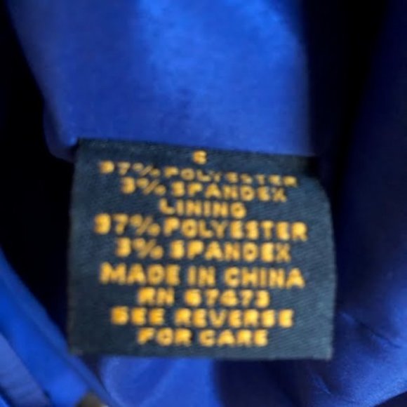 New JUST TAYLOR Royal Blue Satin Formal Dress Sleeveless Ruffle Pleat Collar 6 - Picture 8 of 8